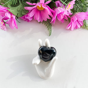 S1764 Black Obsidian crystal heart shaped puffy stone 4cm australia. obsidian black heart shaped stone australia. gemrox sydney 1