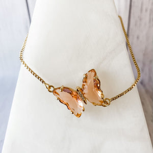 glass butterfly shaped gold metal bracelet