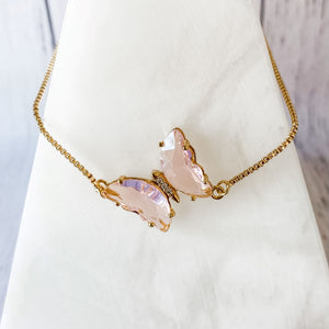 glass butterfly shaped gold metal bracelet