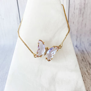 glass butterfly shaped gold metal bracelet