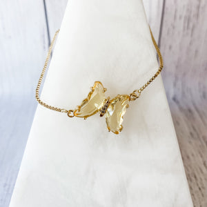 glass butterfly shaped gold metal bracelet