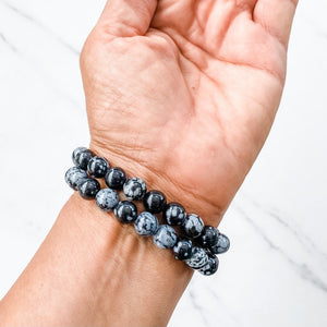 S1154 Snowflake obsidian crystal beaded stone healing bracelet australia. gemrox sydney crystal bracelets australia 1