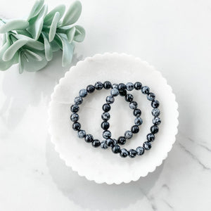 S1154 Snowflake obsidian crystal beaded stone healing bracelet australia. gemrox sydney crystal bracelets australia 1