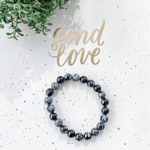 S1154 Snowflake obsidian crystal beaded stone healing bracelet australia. gemrox sydney crystal bracelets australia 1