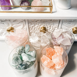 rose quartz crystal raw stone in frosted glass home decor australia