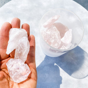 rose quartz crystal raw stone in frosted glass home decor australia