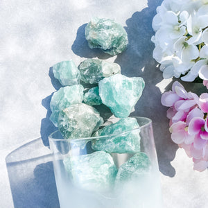 green quartz crystal raw stone in frosted glass home decor australia