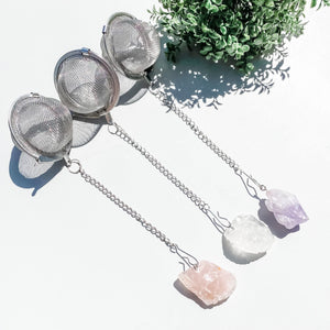 Raw crystal stone tea strainer infuser rose quartz clear quartz amethyst australia gemrox