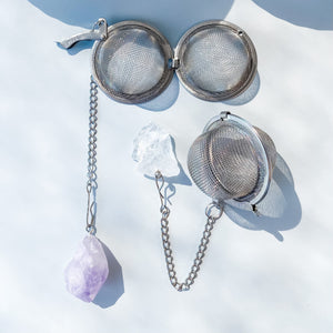 Raw crystal stone tea strainer infuser rose quartz clear quartz amethyst australia gemrox