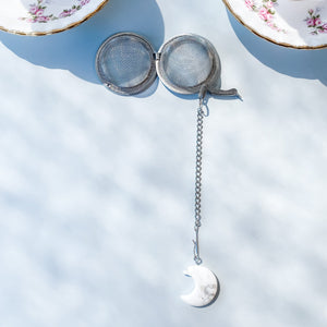 crystal stone moon shaped tea strainer infuser white howlite rose quartz clear quartz australia gemrox