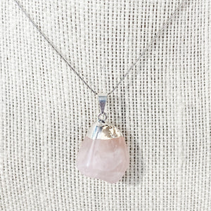 s1027 rose quartz tumbled stone pendant silver necklace jewellery crystals australia gemrox 1