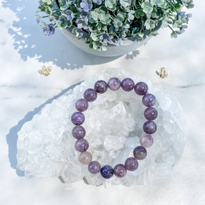 s1371 pink purple lepidolite crystal beaded 10mm stone stretch elastic healing bracelet australia gemrox sydney 1