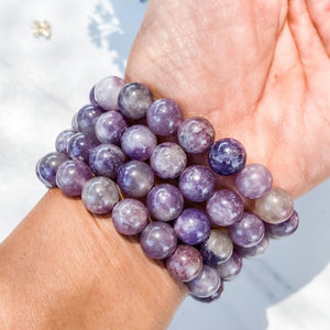 s1371 pink purple lepidolite crystal beaded 10mm stone stretch elastic healing bracelet australia gemrox sydney 1