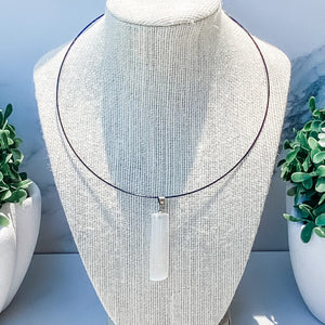 s1561 white selenite crystal raw stone bar pendant necklace silver 45cm australia. selenite crystal jewellery australia. crystal shop sydney gemrox crysals 1