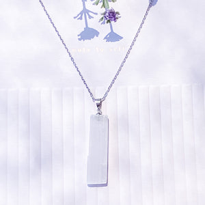 s1561 white selenite crystal raw stone bar pendant necklace silver 45cm australia. selenite crystal jewellery australia. crystal shop sydney gemrox crysals 1