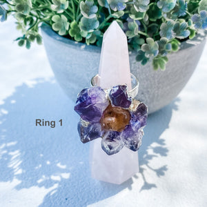 s1642 amethyst and citrine crystal stone adjustable silver metal ring australia. natural crystal and stone rings australia. gemrox sydney 25