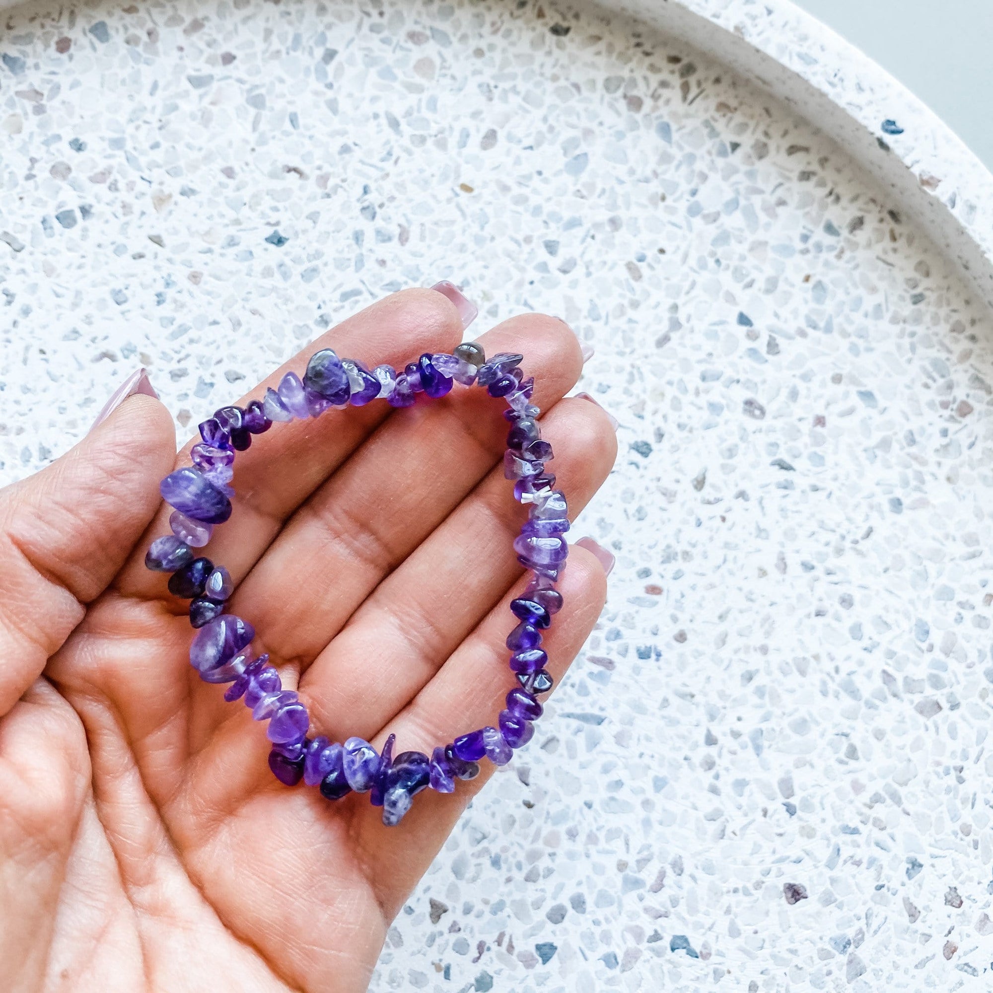 Amethyst Crystal Stretch Elastic Chip Healing Bracelet